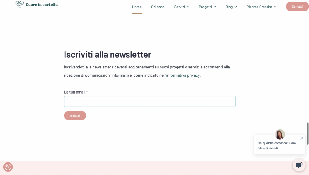 immagine del form per iscriversi alla newsletter